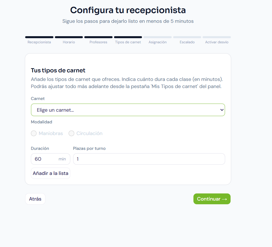 Desplegable de carnet abierto con la lista completa