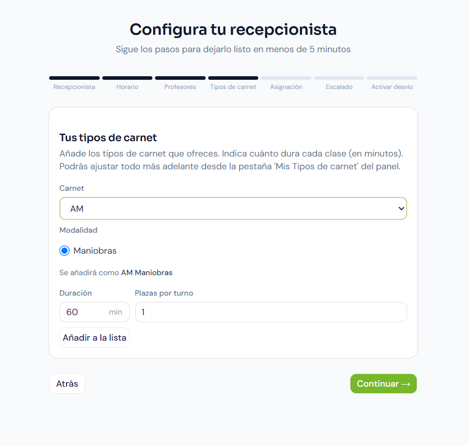 Carnet AM: solo se ofrece la modalidad Maniobras