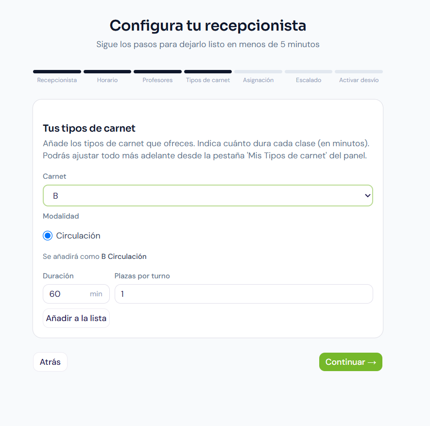 Carnet B: solo se ofrece la modalidad Circulacion