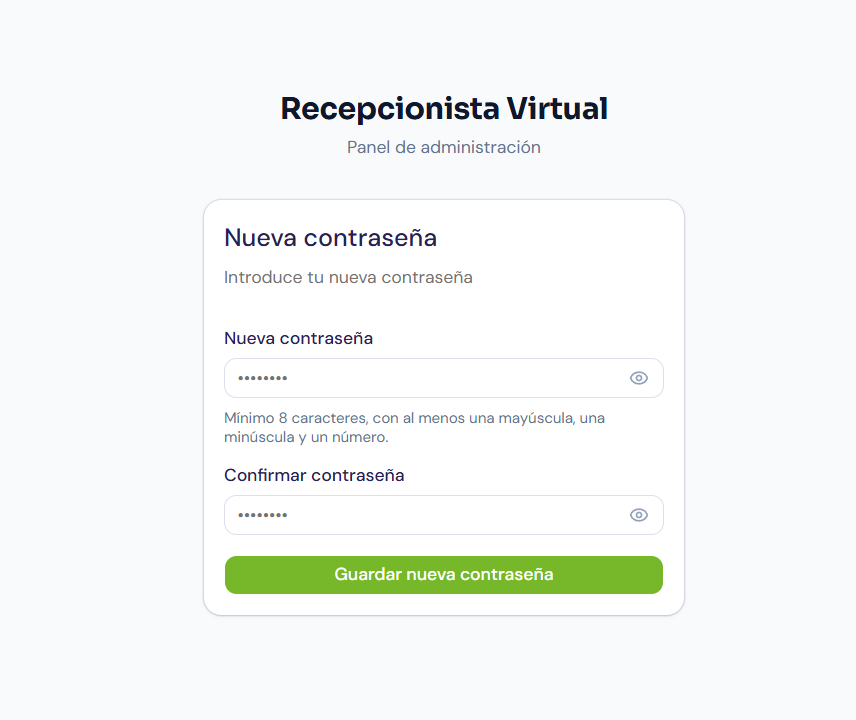Pantalla de nueva contrasena con el icono para mostrarla