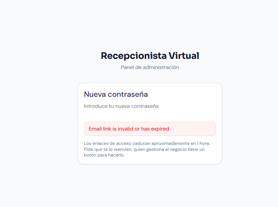 Aviso de enlace ya usado o caducado