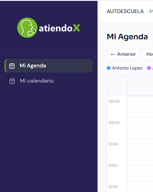 Menu del profesor, con solo Mi Agenda y Mi calendario